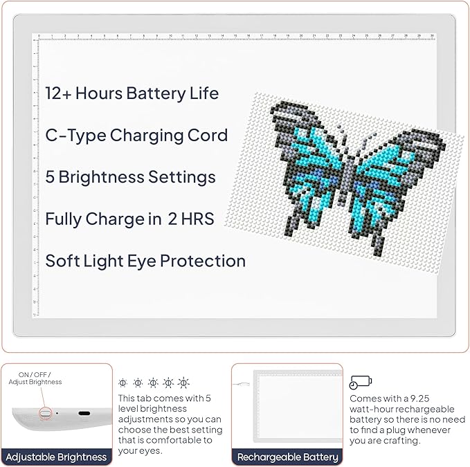 iVyne Rechargeable A4 Light Pad for Diamond Painting & Art Projects – LED Light Board with Diamond Art Accessories – Ultra-Thin & Portable Diamond Dot Light Board, Perfect for Artists - White