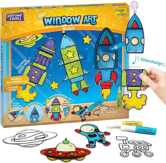 Imagimake Window Art for Kids - Rocket | Suncatcher Kits for Kids, Arts and Crafts for Ages 6-8 | Birthday Gifts for 5 6 7 8 9 10 11 12 Years Old Boys & Girls