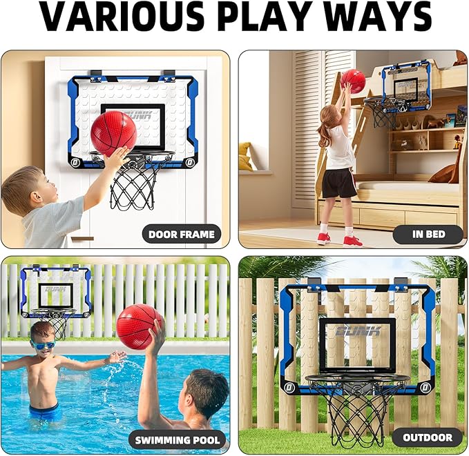 Indoor Basketball Hoop for Kids, Over The Door Mini Basketball Hoops, Mini Hoop with 4 Balls, Kids Basketball Hoop Sport Toys Gifts for 5 6 7 8 9 10 11 12+ Year Old Boys