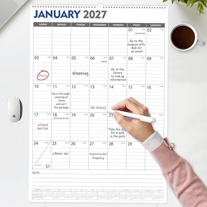 GuassLee Large Wall Calendar 2025-2027, 22"x15" Big Academic Wall Calendar 19-Month Sept. 2025 - Mar. 2027, 2026 Hanging Wall Planner with Julian Date Big Grid for Home School Office Planning