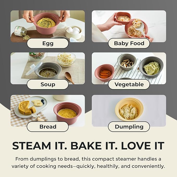 40oz Platinum Silicone Microwave Steamer Pot with Handle & Lid - Korea 100% Food-Grade Steamer Bowl, Heat-Resistant Cooker with Steam Holes, Easy Clean, Dishwasher Safe, Taupe Brown