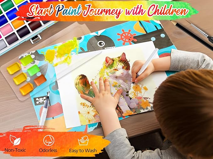 168 Colors Watercolor Paint Set with 4 Brushes, Portable Travel Water Color Kit with Carrying Case, Palette and Accessories, Non-Toxic Art Supplies Gift for Artists Adult Teen Kids Girls