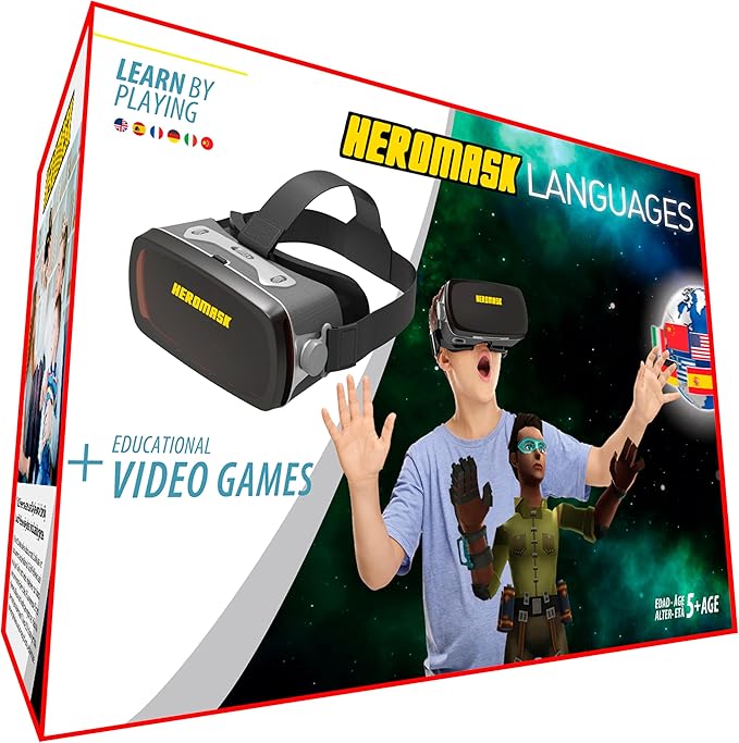Heromask Virtual Reality Headset for Kids + Video Games to Learn Spanish Italian etc [Language Learning] VR for Kids. Kids Gifts for Boys and Girls for Age 5 to 12 Years Old. Educational