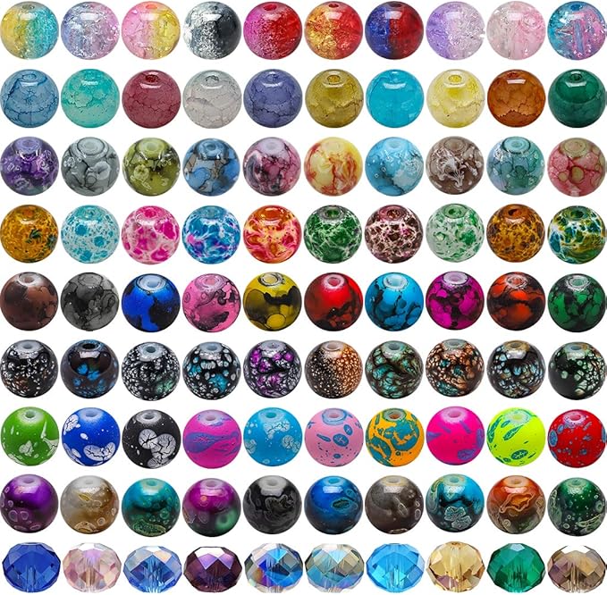 1100pcs 8mm Round Glass Beads for Jewelry Making, Bracelet Necklace Earring DIY Crafts Bulk Kit with Large Hole 83 Different Crystal Beads for Adults Jewelry Supplies
