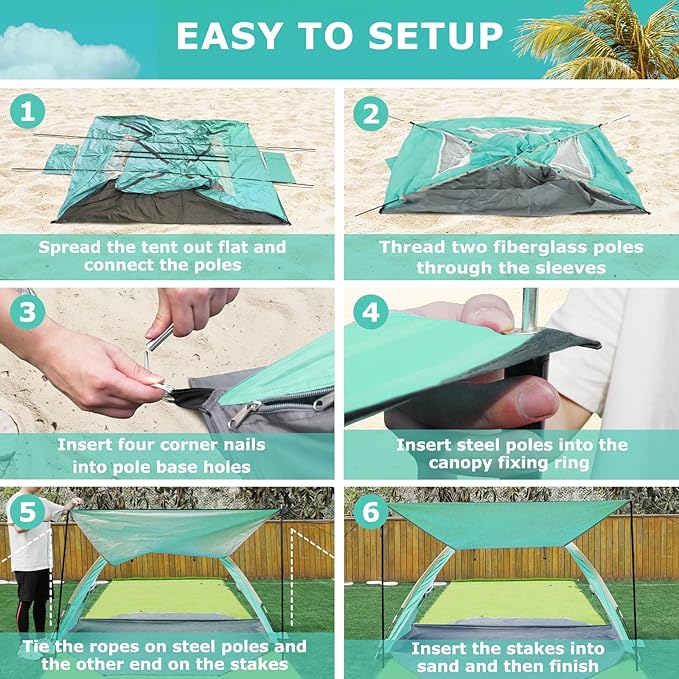 Gorich Beach Tent with Canopy - Easy Setup 3-4/5-6/7-8 Person Portable Sun Shelter, UPF 50+ UV Protection Sun Shade, Lightweight & Compact Beach Cabana for Family Travel
