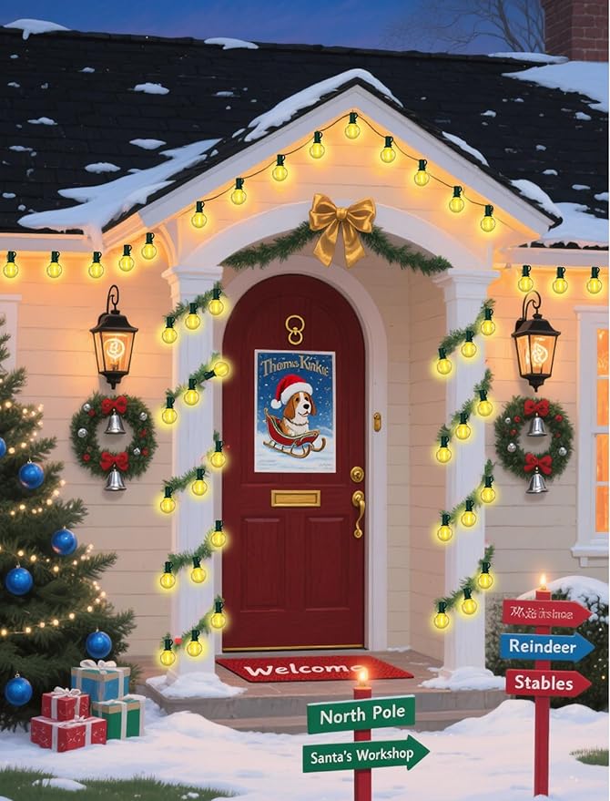 25FT LED Outdoor Christmas String Lights Waterproof, Hanging G40 Globe Patio Lights with 27 LED Shatterproof Warm White Bulbs, Outdoor Christmas Decorations Light for Wedding Party Backyard, Green