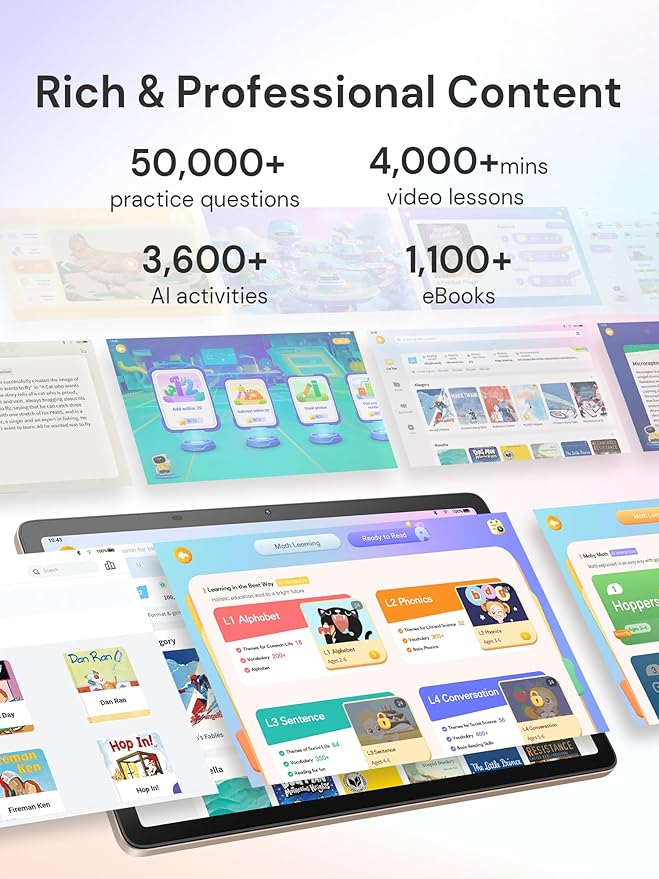 AI Kids Tablet with Scanner - 50000+ Content AI Tutor Learning Tablet with ELA, Math, ABC, Word, Read, Phonics, STEM for Homeschooler Educational Study for PreK - G6 (TalPad T100 with Keyboard)