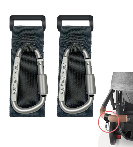2 Pcs Baby Stroller Hook with Locking Mechanism, Carry 30 lbs per Stroller Carabiner Clip, Adjustable Baby Stroller & Car Seat Hook for Hanging Diaper Bag, Golf, Shopping and Pet Cart