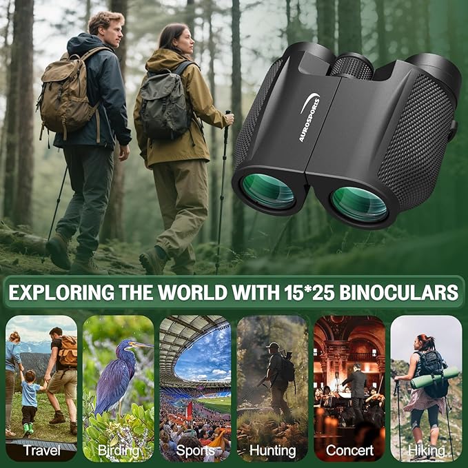 12x32 Compact Binoculars for Adults Kids - Aurosports Small Binoculars for Birdwatching - High Power Easy Focus Lightweight Binocular for Traveling Hunting Cruise Ship Hiking