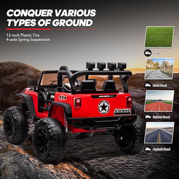 24V 9Ah Ride on Toy for Big Kids, 4WD 2 Seater Ride on Car Truck with Remote Control, 4x200W Motor - Red