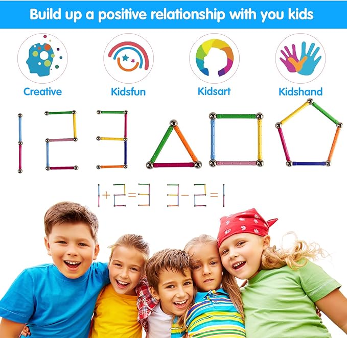 160 Pcs Magnet Building Sticks Kids Toys, Lengthen Magnetic Construction Building Blocks Set 3D Brain Training Learning Educational DIY STEM Toys