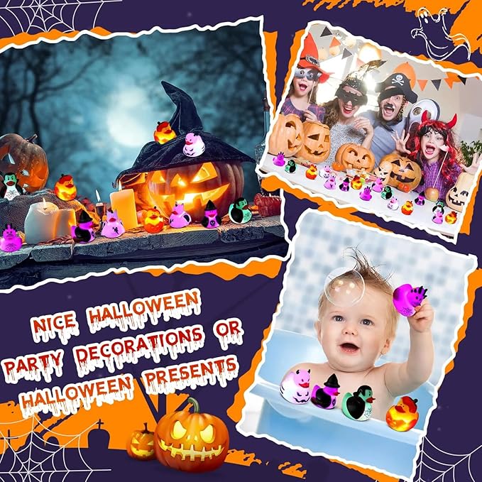 Halloween Rubber Duckies in Bulk Glow in The Dark Rubber Ducks Light up Halloween Mini Duckies Bath Toys for Halloween Party Favor Decor Pool Bathtub Baby Shower Toy Gifts for Kids (24)