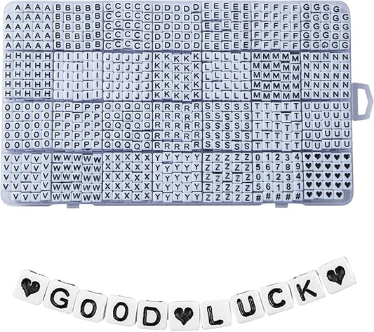 1400pcs Letter Beads, 6x6 mm Acrylic Alphabet Beads, Beads for Jewelry and Bracelet Making, in 28 Grid Box (White and Black)
