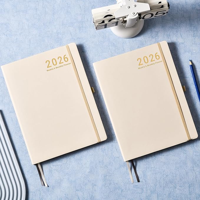 2026 Planner - JAN 2026 - DEC 2026, Planner 2026, Weekly and Monthly Planners, Leather Cover Planners with Thick Paper, Back Pocket with Notes Pages, Seashell Gold (8.5" x 11")