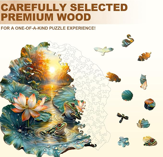 Jigfoxy Wooden Puzzles for Adults, Lotus Wood Puzzles Adult, Unique Animal Shape Wooden Jigsaw Puzzles for Adults, Birthday Gifts for Puzzle Lovers, Family, Friend (S-8.5 * 7.9in-100pcs)