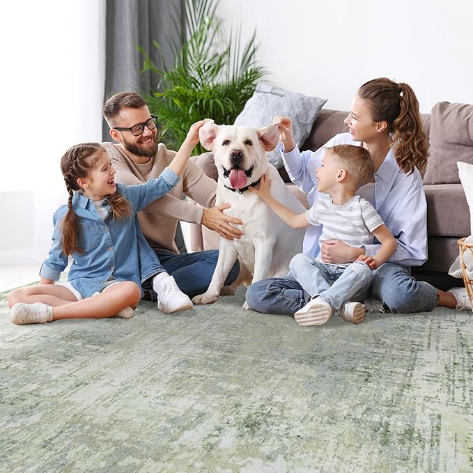 5x7 Area Rugs for Living Room Rug Washable: Modern Rug for Dining Room Bedroom Carpet Non Slip Low Pile 5 by 7 Indoor Abstract Nursery Home Office Green