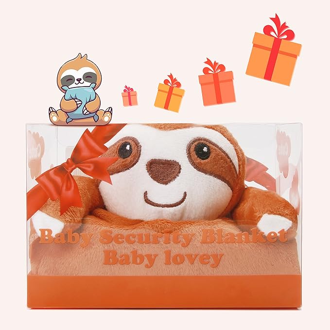 Pro Goleem Sloth Security Blanket Soft Loveys for Babies for Boys and Girls Newborn Lovie Infant Blankie Sloth Baby Stuff Baby Snuggle Toy Stuffed Animal Baby Gifts 14 Inch