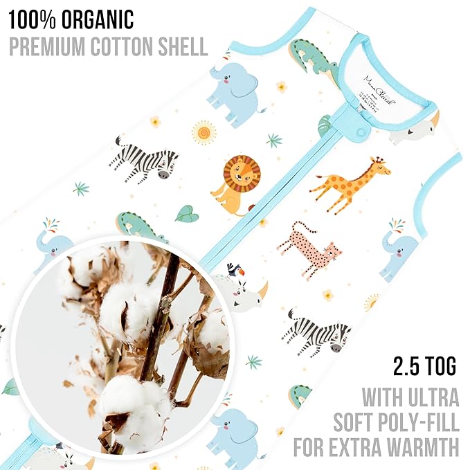 Mama Cheetah Baby Sleep Sack 2.5 TOG, Organic Cotton Wearable Blanket with Two-Way Zipper, Swaddle Transition Baby Sleeping Bag for Newborn Infant Toddler Boy Girl, 0-6 Months