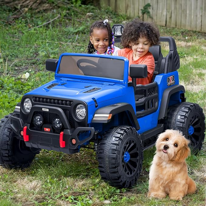 2 Seater Ride on Toy Car for Kids, 24V 4WD Ride-on Truck Kids Electric Car with Remote Control, 4x200W Motors - Blue