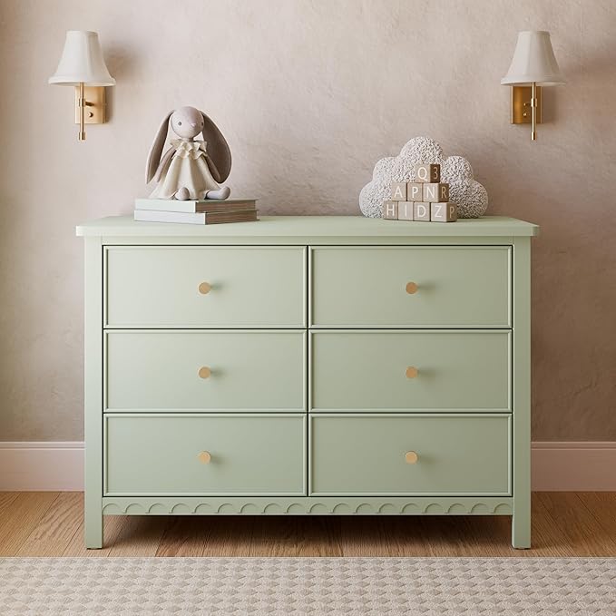 Graco Sasha 6 Drawer Dresser (Sage) – GREENGUARD Gold Certified, Wood Storage for Nursery or Kids’ Room, Safe Interlocking Drawer System & Easy Assembly with Pre-Installed Tracks
