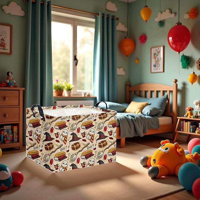 HIYAGON Rectangular Halloween Basket for Boys and Girls Kids Trick or Treat Pumpkin Basket for Halloween Parties Cute Storage Bin Organizer Box Room Decor(Magic)