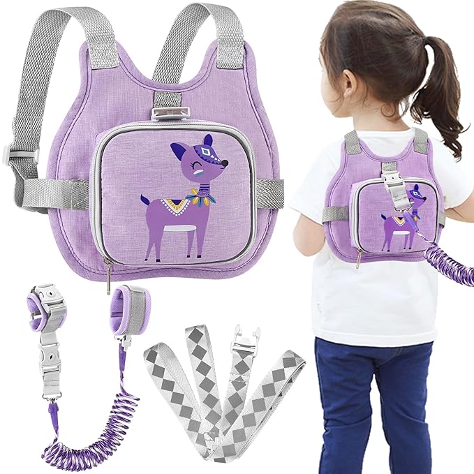 Accmor Toddler Harness Leash, Cute Deer Kids Harness + Anti Lost Wrist Link, Collapsible Child Leash for Outdoor Travel, Portable Baby Walking Harness Protector Wristband Strap for Baby Girls