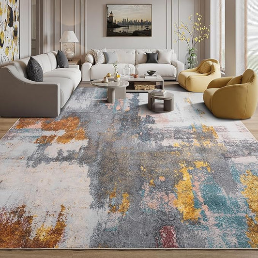 Kelarea Living Room Rug, 8x10 Rug Modern Abstract Washable Rugs Grey Faux Wool Vintage Carpets, Non Slip Rugs for Bedroom, Dining Room, College Dorm, Kids Playroom, Home Office
