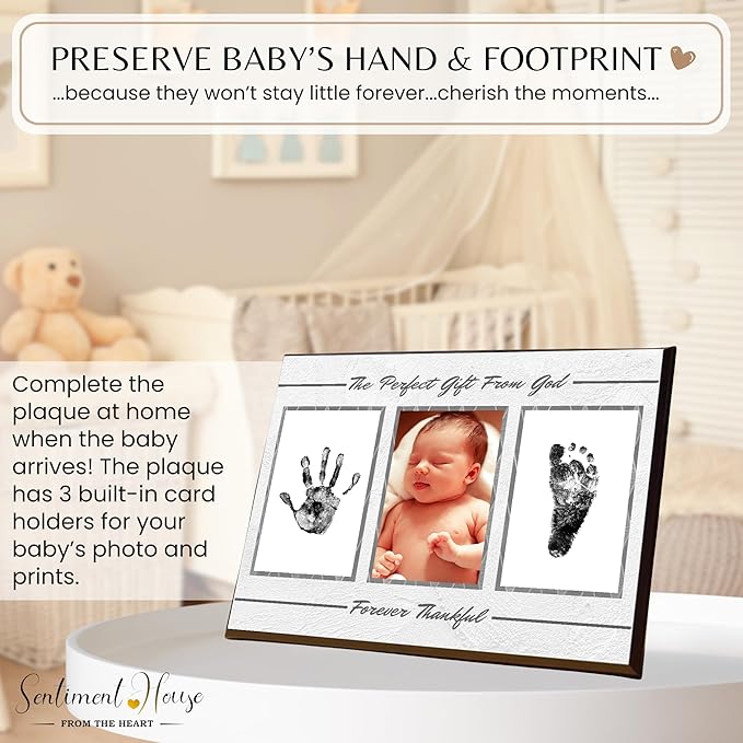 Inkless Hand and Footprint Kit, Baby Keepsake Plaque & Baby Shower Gifts - Ideal as Mom To Be Gift, Nursery Picture Frames, Clean Touch Hand and Footprint Kit (Style 2 - Design 1)