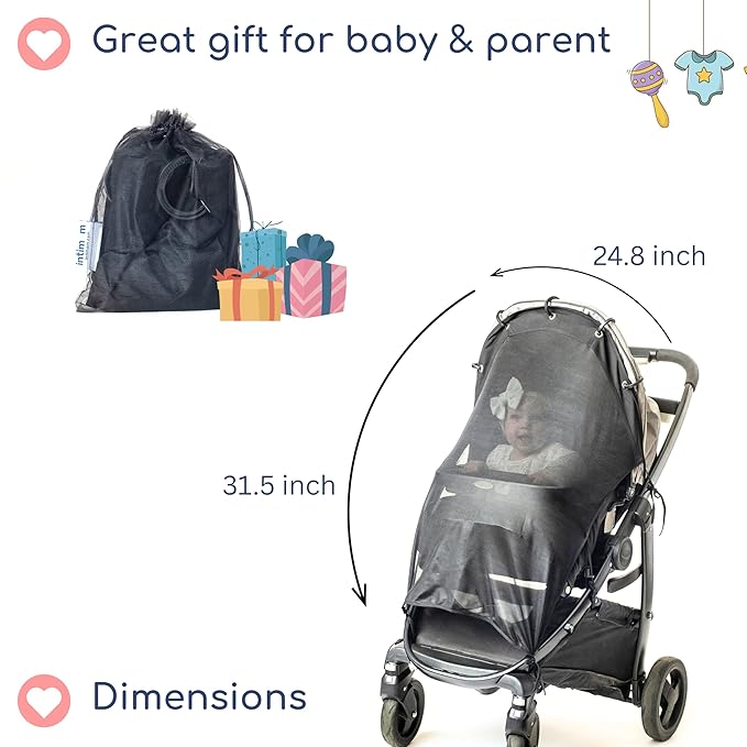 Stroller Sun Shade - Universal UV Protection Cover for Strollers Sunshade with See Through, Clip-On Sun Blocker, Sun Shield for Baby, Breathable Adjustable Fit, Full Coverage, L Black