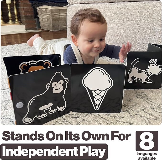 Happy Start Award-Winning High Contrast Board Book - Newborn Black & White Baby Cards, Easy to Clean, Hospital Approved, Stands on Its Own, Tummy Time Toy, Ages 0+ (Arabic)