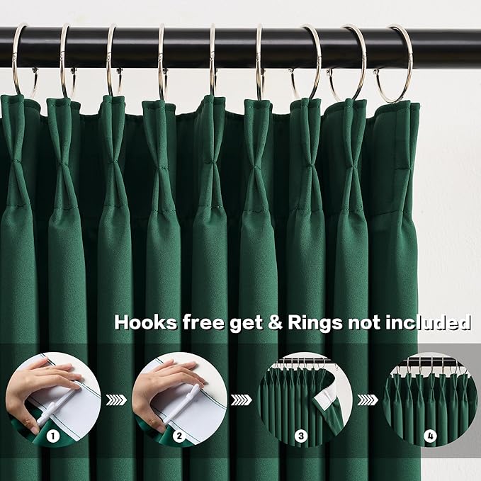 KEQIAOSUOCAI Dark Green Pinch Pleated Blackout Curtains for Small Windows - Thermal Insulated Christmas Green Curtain Drapes with Hooks，40 x 45 Inches Long-2 Panels Set