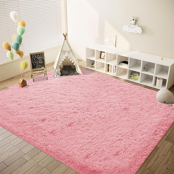 8x10 Area Rug for Living Room: Fluffy Shag Soft Washable Rugs Large Fuzzy Plush Indoor Carpet for Bedroom Nursery Playroom Kids Girls Boys Room (Pink, 8'x10')