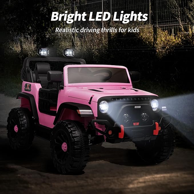 2 Seater Ride on Car Truck, 12V Kids Electric Ride on Toy for Big Kids Age 3-8 w/Remote Control- Light Pink