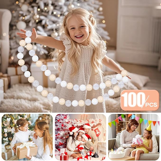 GOGOSO Ball Pit Balls Plastic Playballs for Baby Toddlers Kids Boys Girls Playhouse Decor Play Pool Fun Phthalate-Free BPA-Free Bath Toy White Beige Transparent,100 Balls