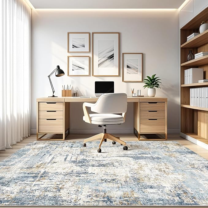 7x10 Area Rugs Washable Rug: Living Room Large Abstract Modern Soft Stain Resistant Indoor Floor Non Slip Accent Carpet for Bedroom Nursery Playroom Office Dining Room Dorm Home House- Blue