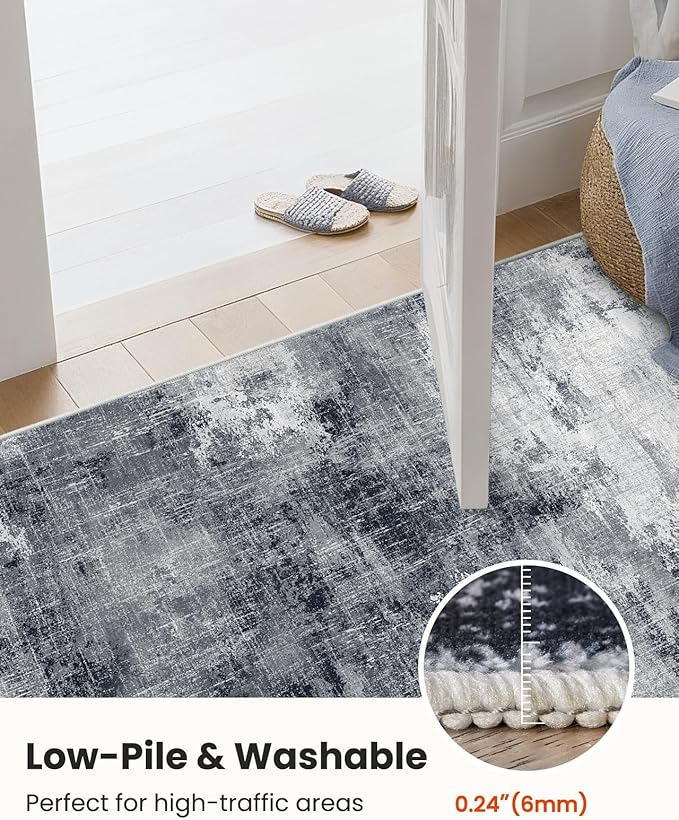 AMADA HOMEFURNISHING Washable Entry Rug,2x3 Modern Abstract Rug with Short Pile and Non-Slip Backing, Small Rug with Abstract Pattern for Entryway, Kitchen and Living Room, Grey