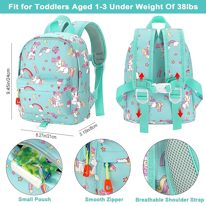 Accmor Toddler Backpack Leash, Cute Baby Backpacks with Anti Lost Wrist Link, Mini Kids Backpack Harness Leash for Outdoor Travel, Adorable Unicorn Backpack Tether Walking Harness for Girls 1-3