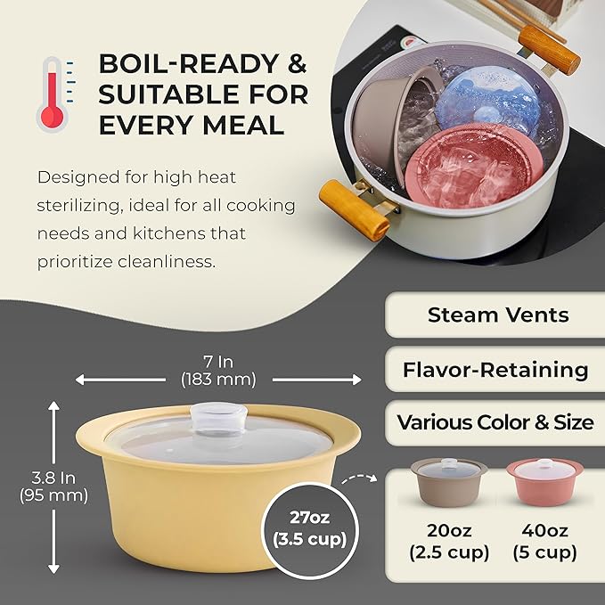 27oz Platinum Silicone Microwave Steamer Pot with Handle & Lid - Korea 100% Food-Grade Steamer Bowl, Heat-Resistant Cooker with Steam Holes, Easy Clean, Dishwasher Safe, Yellow