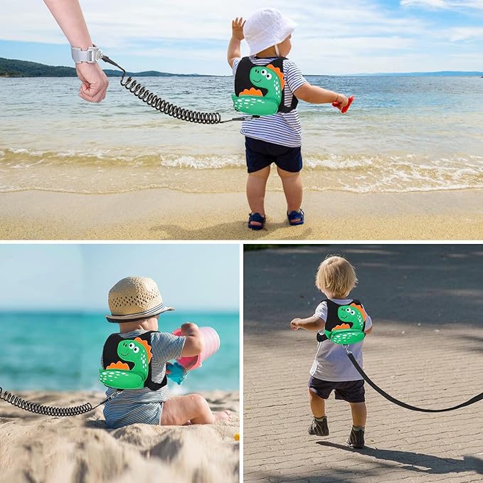 Accmor Toddler Harness Leash + Anti Lost Wrist Link, Cute Dinosaur Kids Leash Walking Harness, Baby Leashes for Toddlers, Child Harness Leash Wristband Assistant Strap Belt for Boys Girls Outdoor