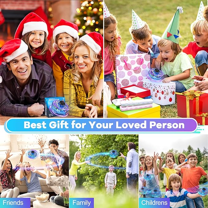 Hand Operated Mini Drone for Kids - LED UFO Flying Orb Ball, Rechargeable Mini Fidget Spinner Toy for Indoor Outdoor,Christmas Birthday Party Gifts for Girls Boys (Blue)