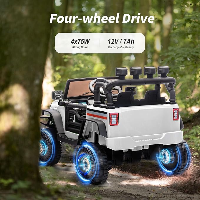 4WD Kids Ride on Car Truck, 12V 7Ah Kids Electric Vehicles Car Ride on Toy for Toddlers 3-5 with Remote Control - White