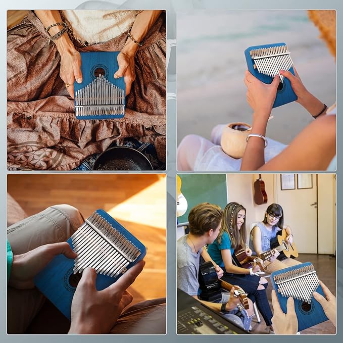 Kalimba Thumb Piano,YUNDIE Portable 21 Keys Mbira Finger Piano with Tune Hammer and Study Instruction,Musical Instruments Gift for Kid Adult Beginners Professional(Blue)