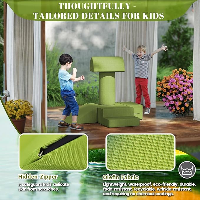 jela Foam Blocks 6Pcs Soft Play Equipment Waterproof Fabric, UV Resistant Toddler Climbing Toys Indoor& Outdoor Soft Play Climbing for Toddlers, Lightweight Climbing Blocks for Babies, Kids (Green)