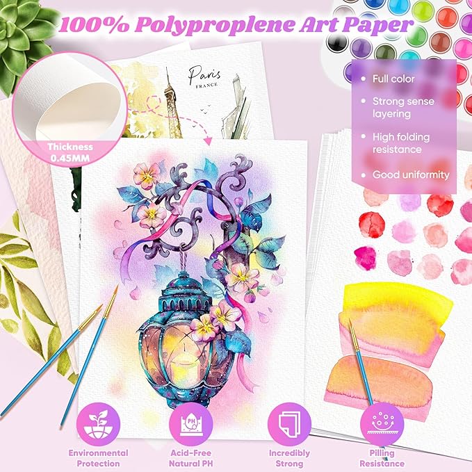 128 Sheets Watercolor Paper, 4"x6" Cold Press Water Color Paper for Kids Adults, 140lb/300gsm Artists Drawing Coloring Sketching Painting, Arts and Crafts Supplies, Valentine Gift Cards, White, Bulk