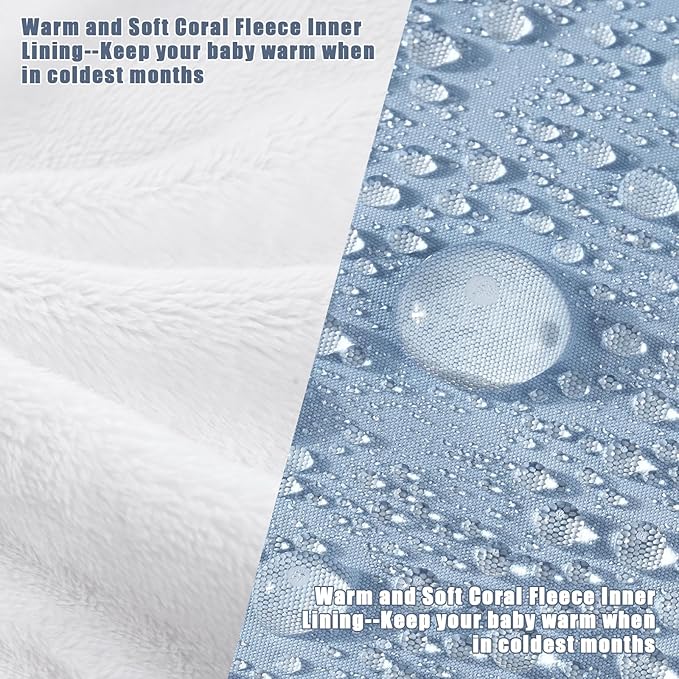 Yoofoss Stroller Cover for Winter, Toddler Stroller Footmuff Universal for Most Stroller, Water Resistant Warm Coral Baby Stroller Bunting Sleeping Bag Blue