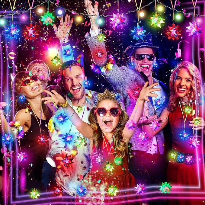 70 PCS Flashing Crystal Star Glow Necklaces Bulk Light up Party Favors, LED Glow in The Dark for Kids Adults Birthday Glow Party Rave Halloween Goodie Bags Filler