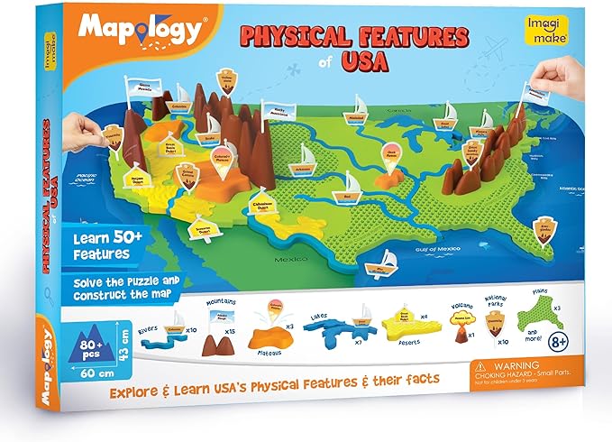 Imagimake Mapology Physical Features USA Puzzle | Mountains, National Parks, Rivers & Lakes 3D Puzzle Toys for Ages 8-13 | Educational Toys | Classroom Must-Haves | Back to School Gifts for Kids 6-12