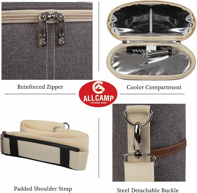 ALLCAMP OUTDOOR GEAR 2 Bottle Wine Tote Carrier - Insulated Portable Padded Canvas Wine Bag for Travel, BYOB Restaurant, Wine Tasting, Party, Great Christmas Day Gift for Wine Lover，Dark Gray