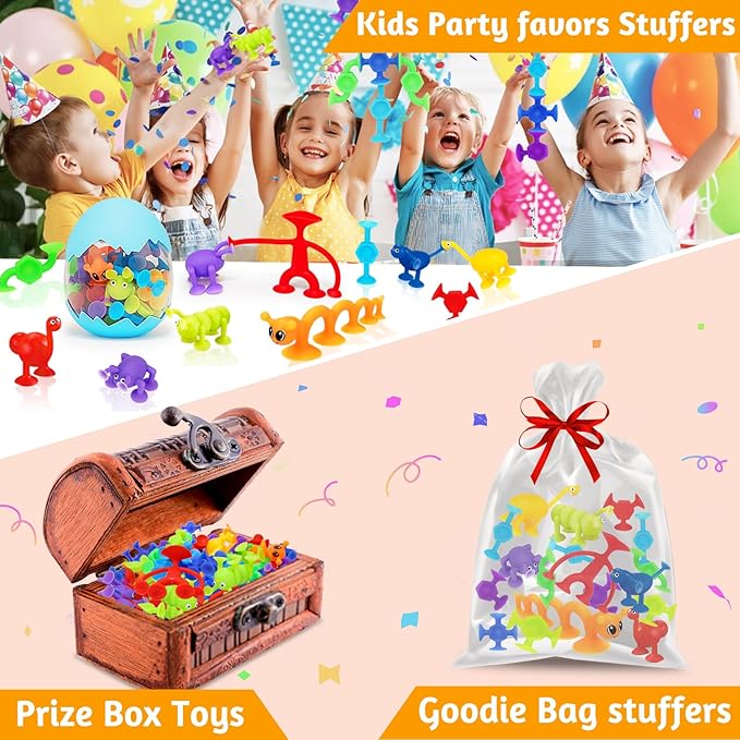 32 PCS Toddler Suction Cup Toys Kids Bath Toy 1-3 3-5 Party Favor Goody Prize Filler Stuffer Gifts for 2+ 3 4 5 6 Year Old Boy Girl Travel Sensory Fidget Window Water Table Toy with Eggshell Storage