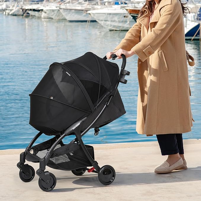 Beberoad Love Universal Stroller Sun Shade & Mosquito Net – 2-in-1 Baby Stroller Cover with UV Protection & 2-Way Zipper for Infant Carriages, Prams, and Travel Strollers (Black)